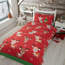 Rudolph & Friends Duvet Cover (Single) – Festive Reindeer Print in Red & Green for Kids