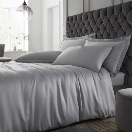 Catherine Lansfield Silky Soft Satin Duvet Cover Silver Double