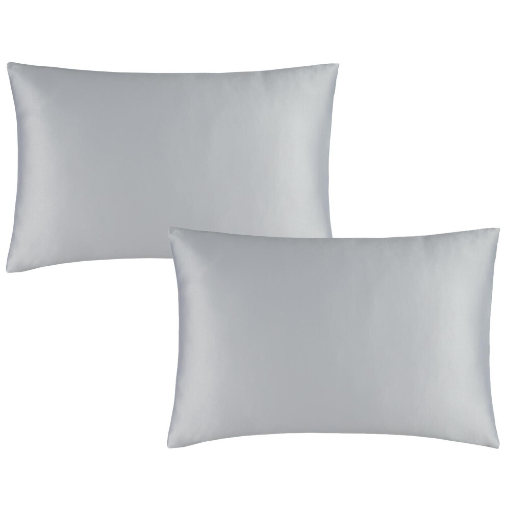 Catherine Lansfield Silky Soft Satin Standard Pillowcase Pair Silver