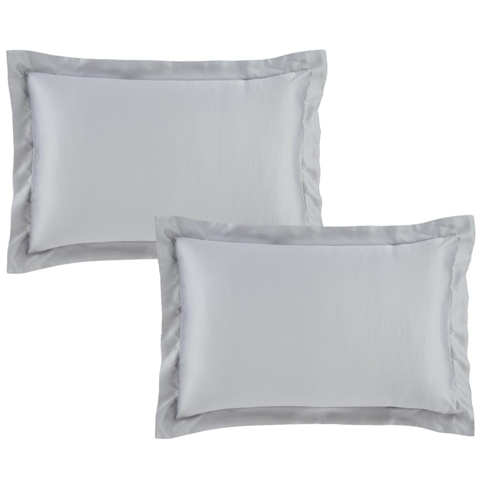 Catherine Lansfield Silky Soft Satin Oxford Pillowcase Pair Silver