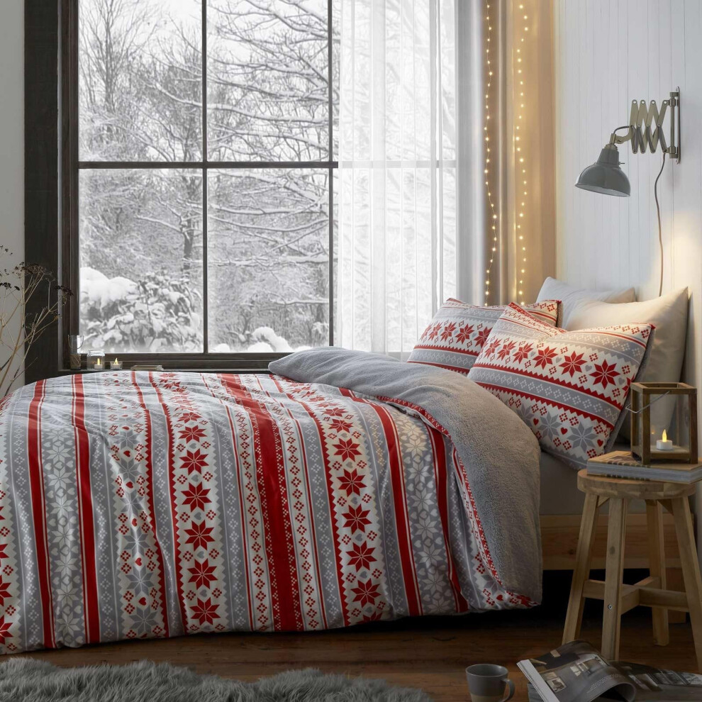 Catherine Lansfield So Soft Velvet Touch Fairisle Geometric Double Duvet Set