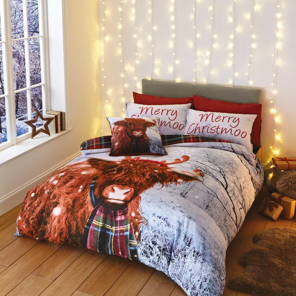 Catherine Lansfield Christmas Merry Christmoo Duvet Set Multi Single Bedding Xmas Bedding