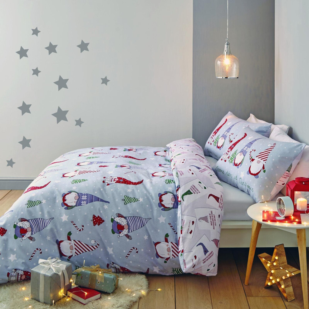 Catherine Lansfield Brushed Christmas Gnomes Duvet Cover Set King