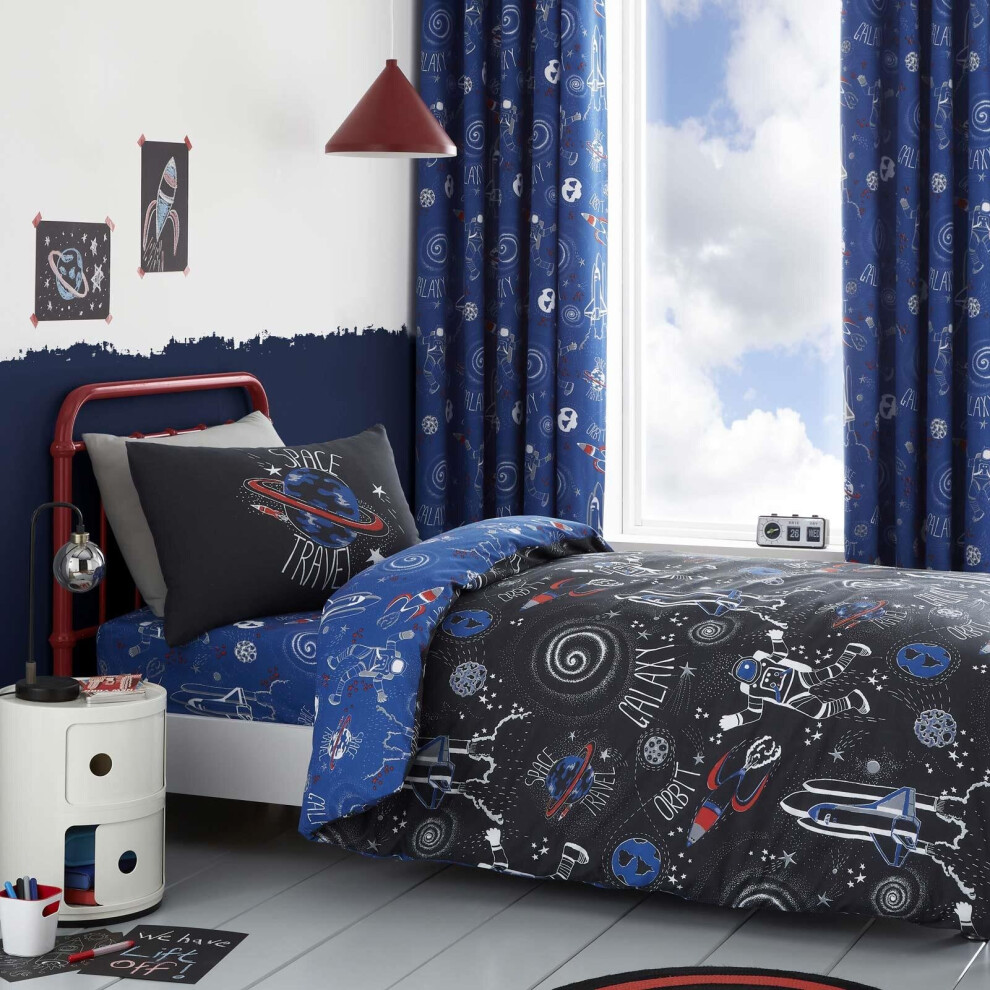 Catherine Lansfield Space Adventure Duvet Cover Set Black Double Bedding Set