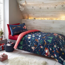 Catherine Lansfield Santa's Wonderland Glow In The Dark King Duvet Set Navy Festive