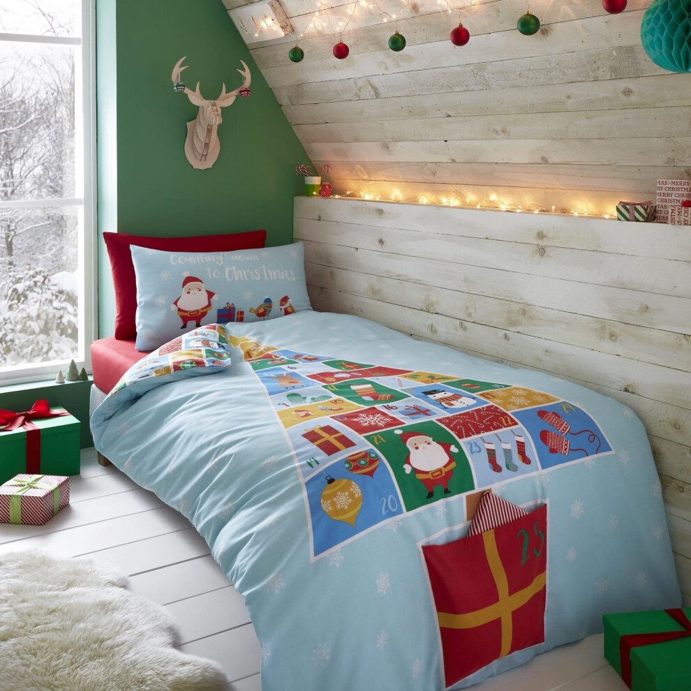 Catherine Lansfield Blue Countdown To Christmas Duvet Cover Single