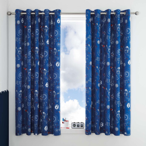 Catherine Lansfield Space Adventure Eyelet Curtains Black 66" x 72"