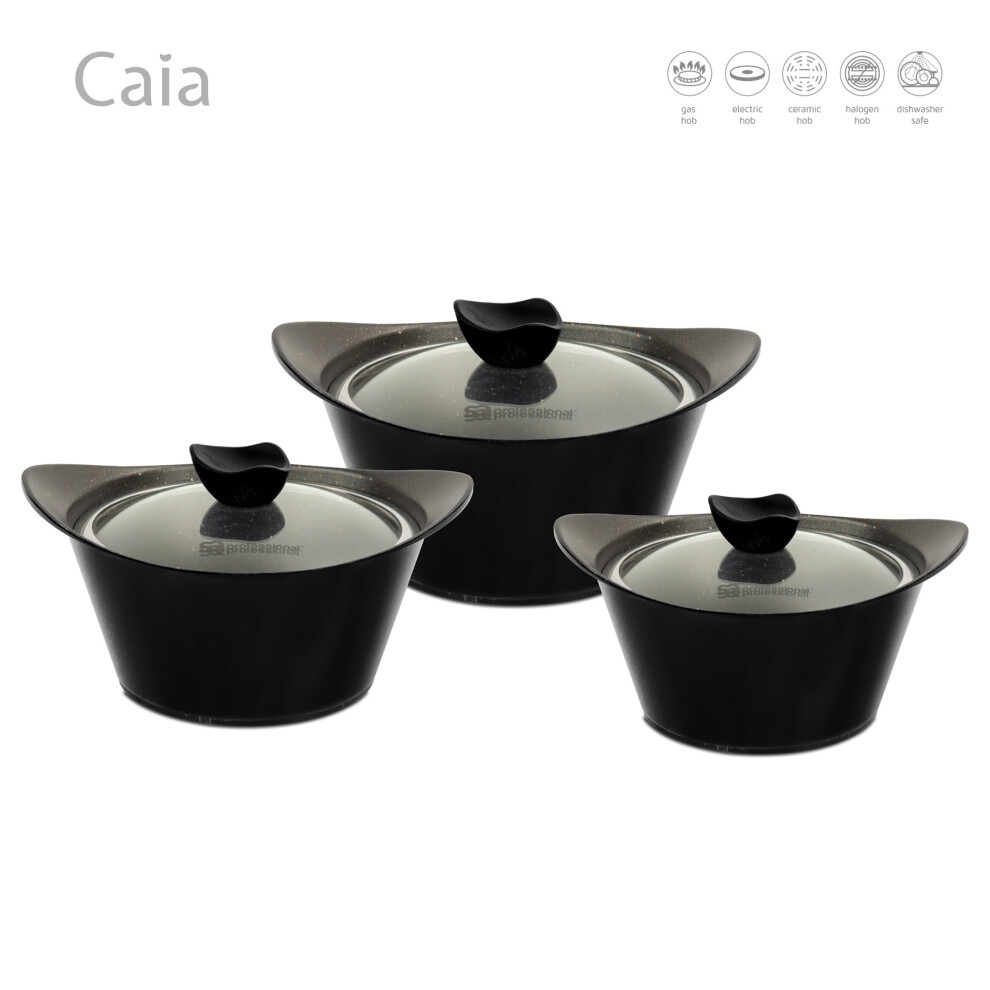 (Black) SQ Professional Caia 3pc Die-Cast Stockpot Set