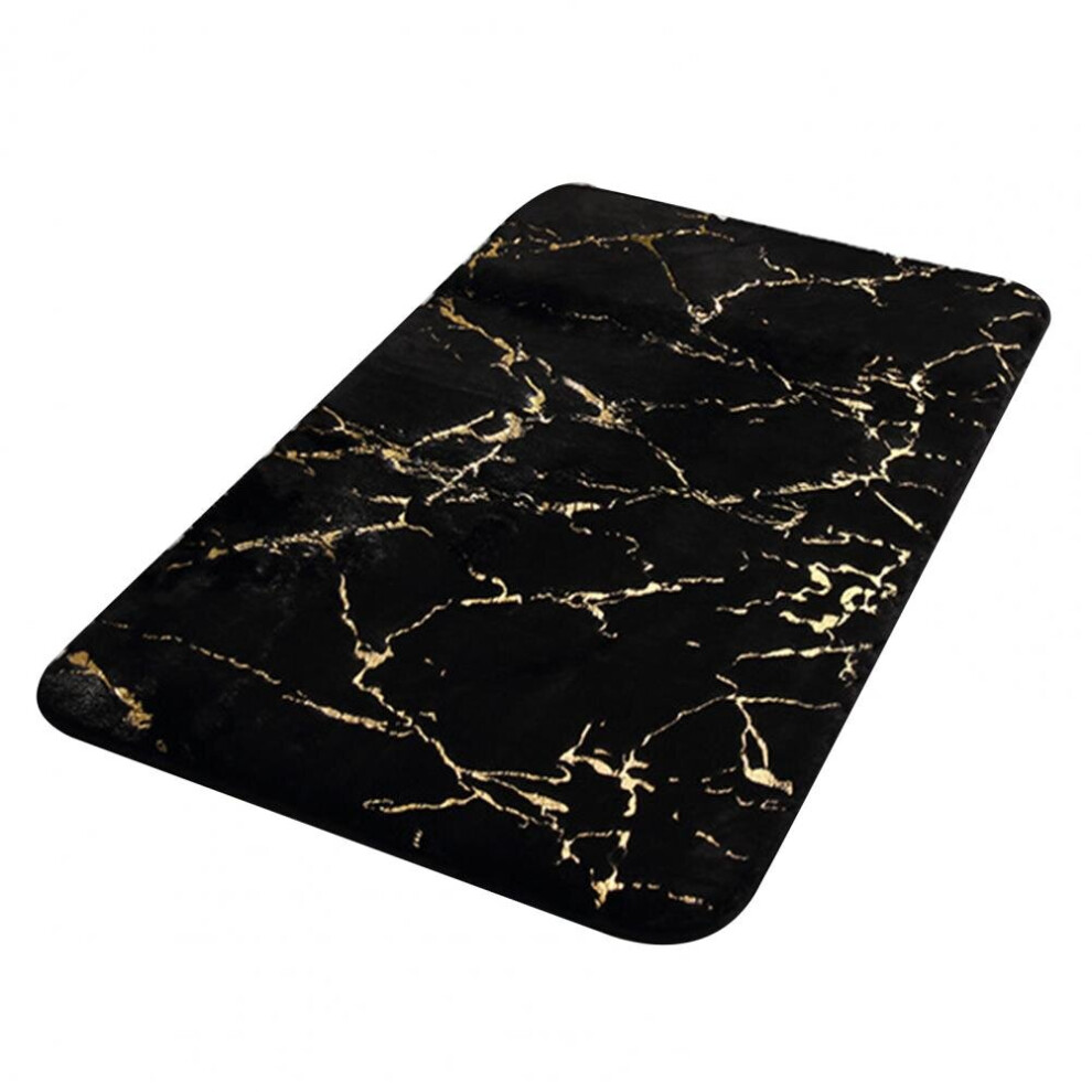 (Black, 50x80cm) Non-Slip Soft Thick Absorbent Marble Design Bathroom Mat