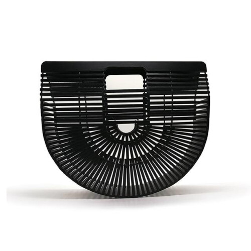 (Black, S) Wooden Bamboo Clutch Handbag For Women