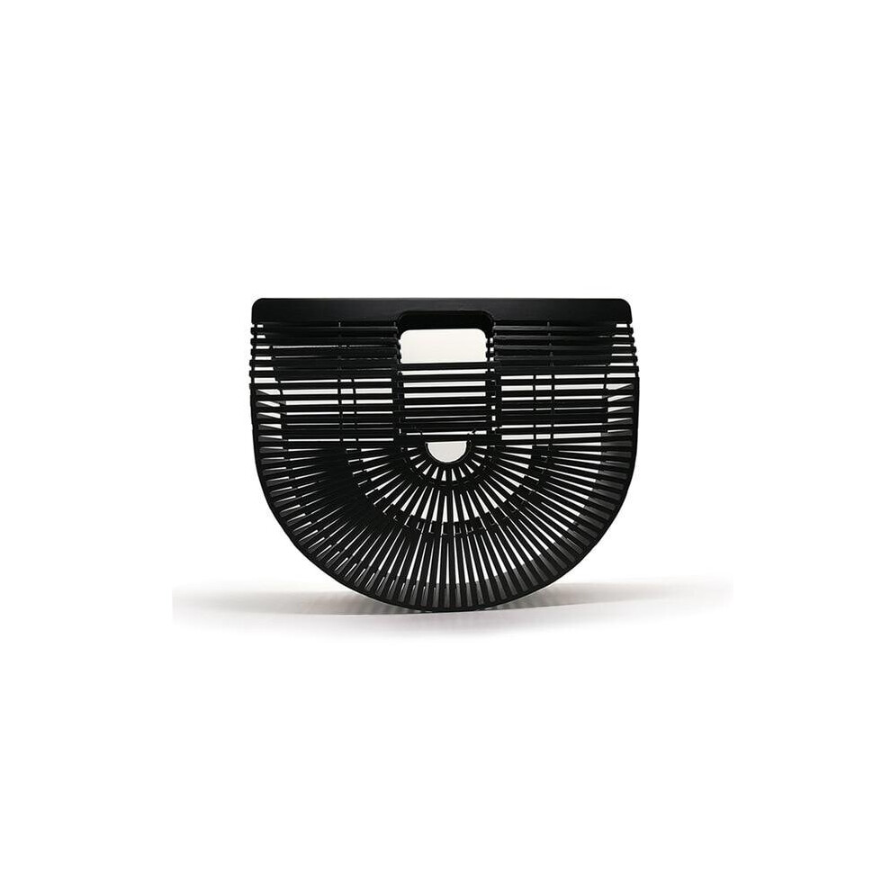 (Black, S) Wooden Bamboo Clutch Handbag For Women