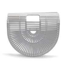 (White, L) Wooden Bamboo Clutch Handbag For Women