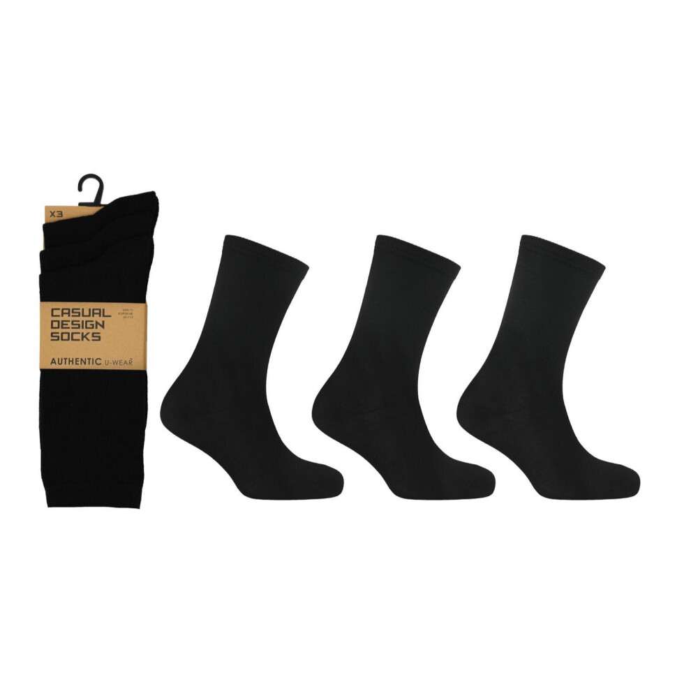 (Plain Black) Mens Socks 6 12 Pairs Casual Work Sports Cotton Rich Designer Sock