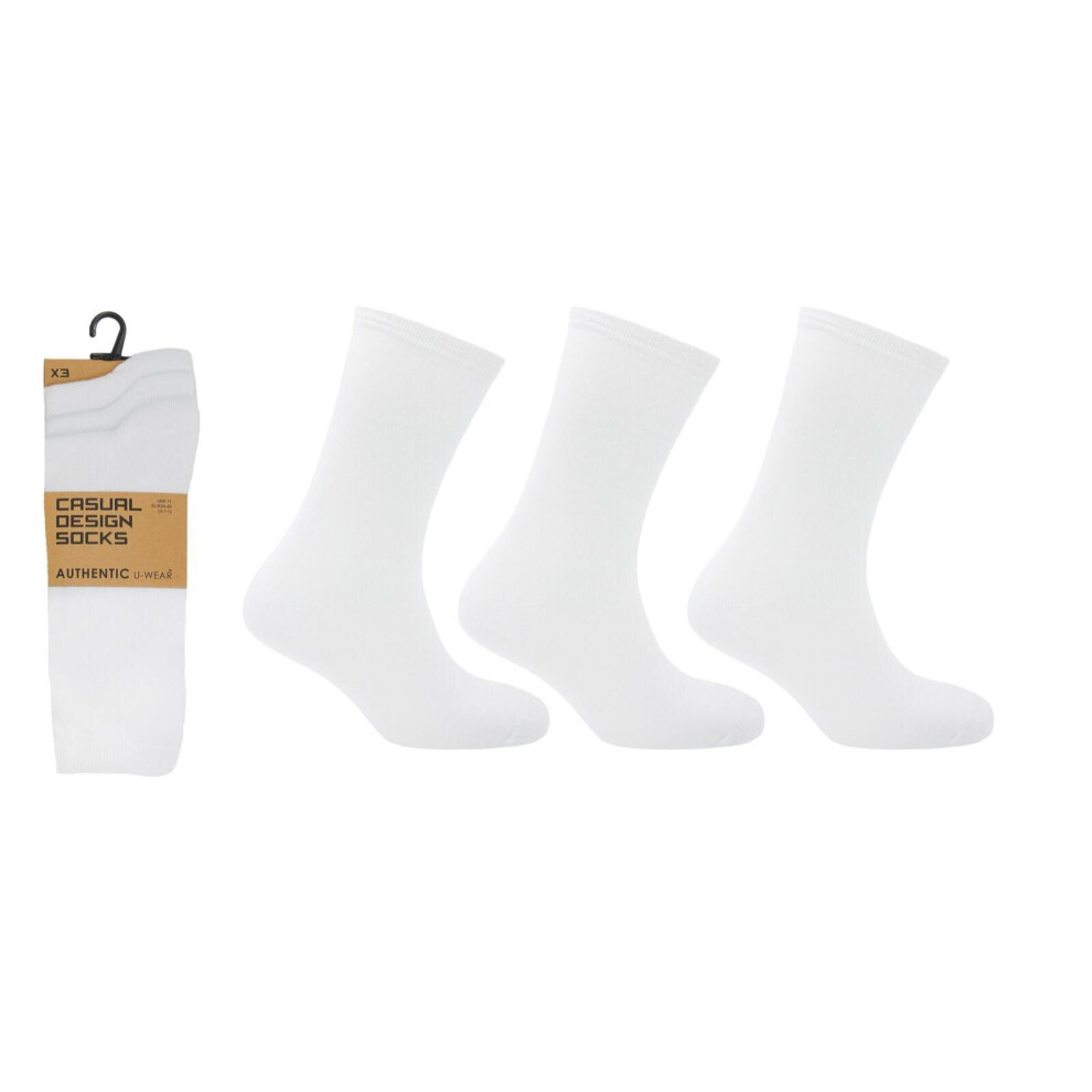 (Plain White) Mens Socks 6 12 Pairs Casual Work Sports Cotton Rich Designer Sock