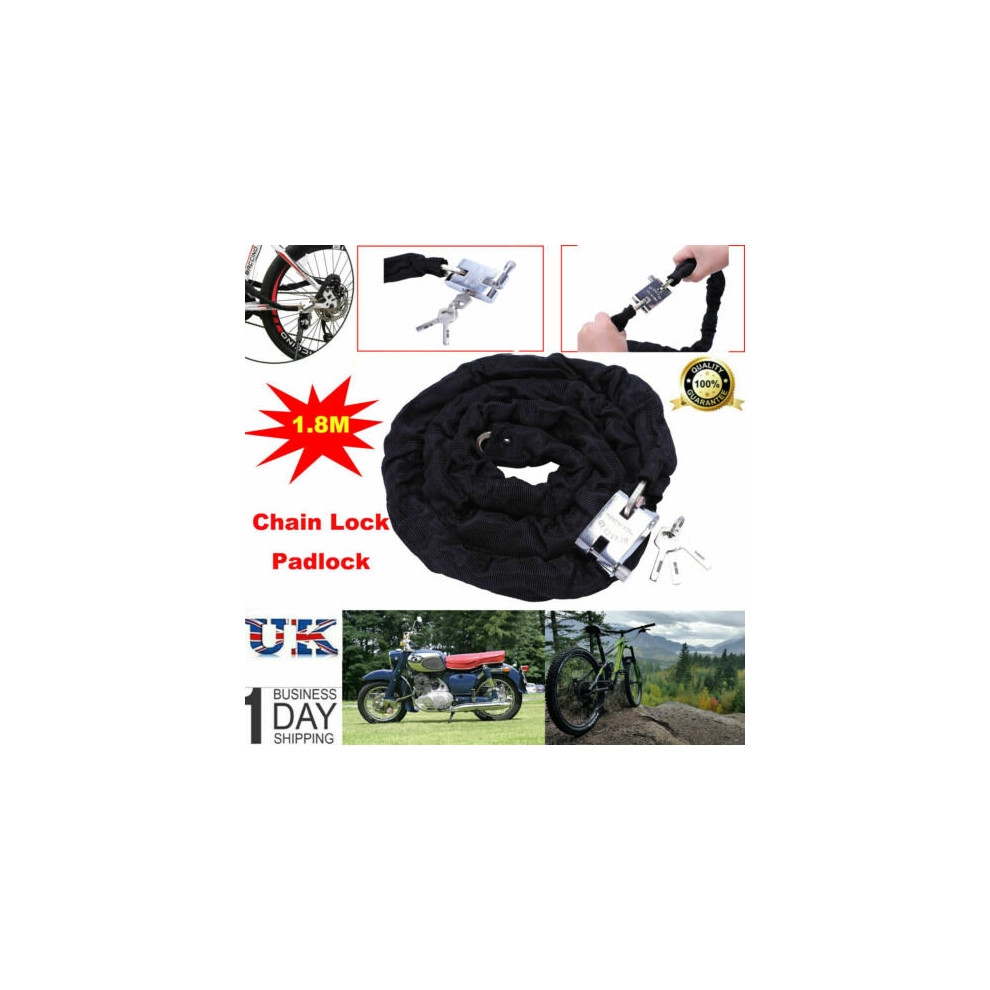 1.8M Heavy Duty Chain Lock Bike Bicycle Security Padlock Motorbike 760934121393