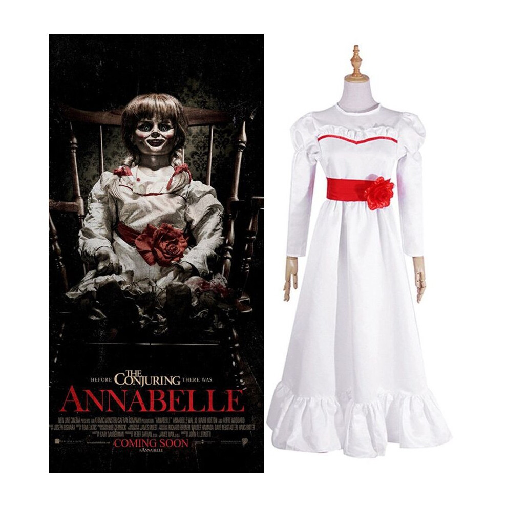 (Adult-L) Halloween Horror Doll White Dress Cosplay Costume