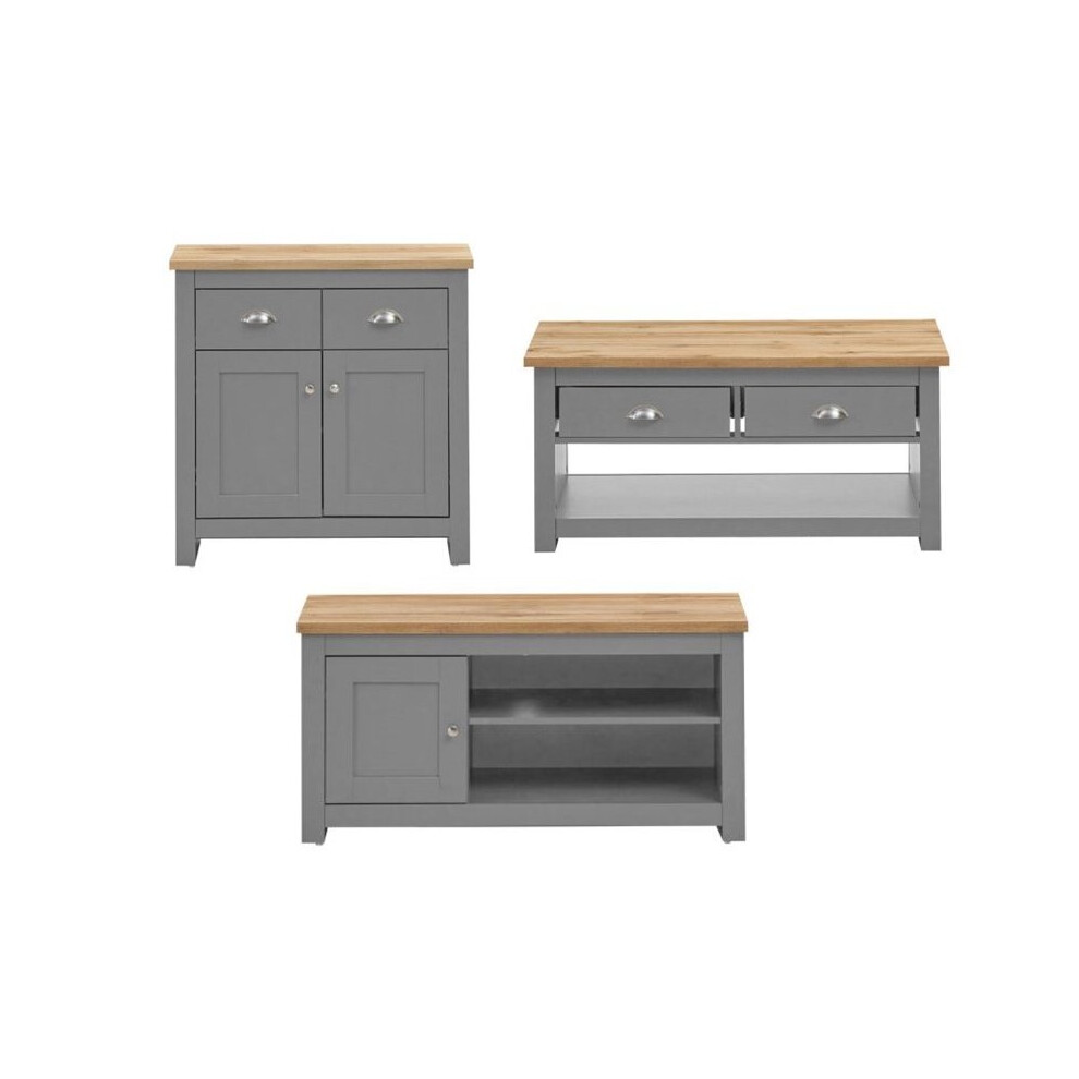 Lisbon Light Grey 3 Piece Living Set Coffee Table 2 Doors Sideboard 1 Door TV Unit
