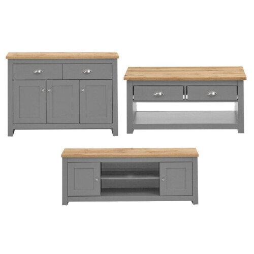Timber Art Design UK Lisbon Light Grey 3 Piece Living Room Set Coffee Table Sideboard TV Unit