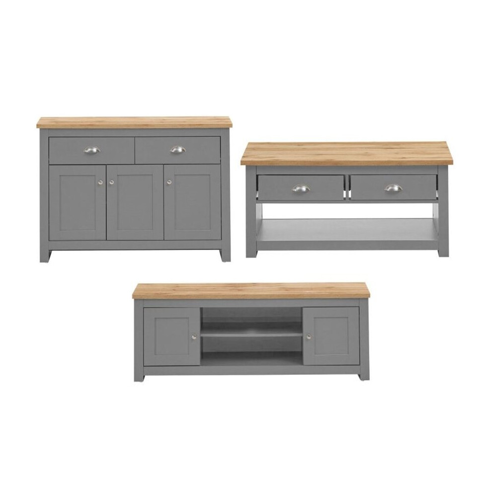 Lisbon Light Grey 3 Piece Living Room Set Coffee Table Sideboard TV Unit