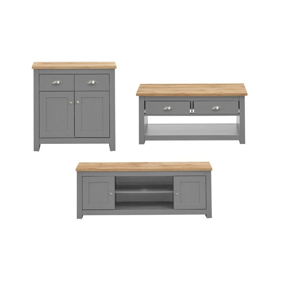 Lisbon Light Grey 3 Piece Living Room Set Coffee Table 2 Doors Sideboard TV Unit
