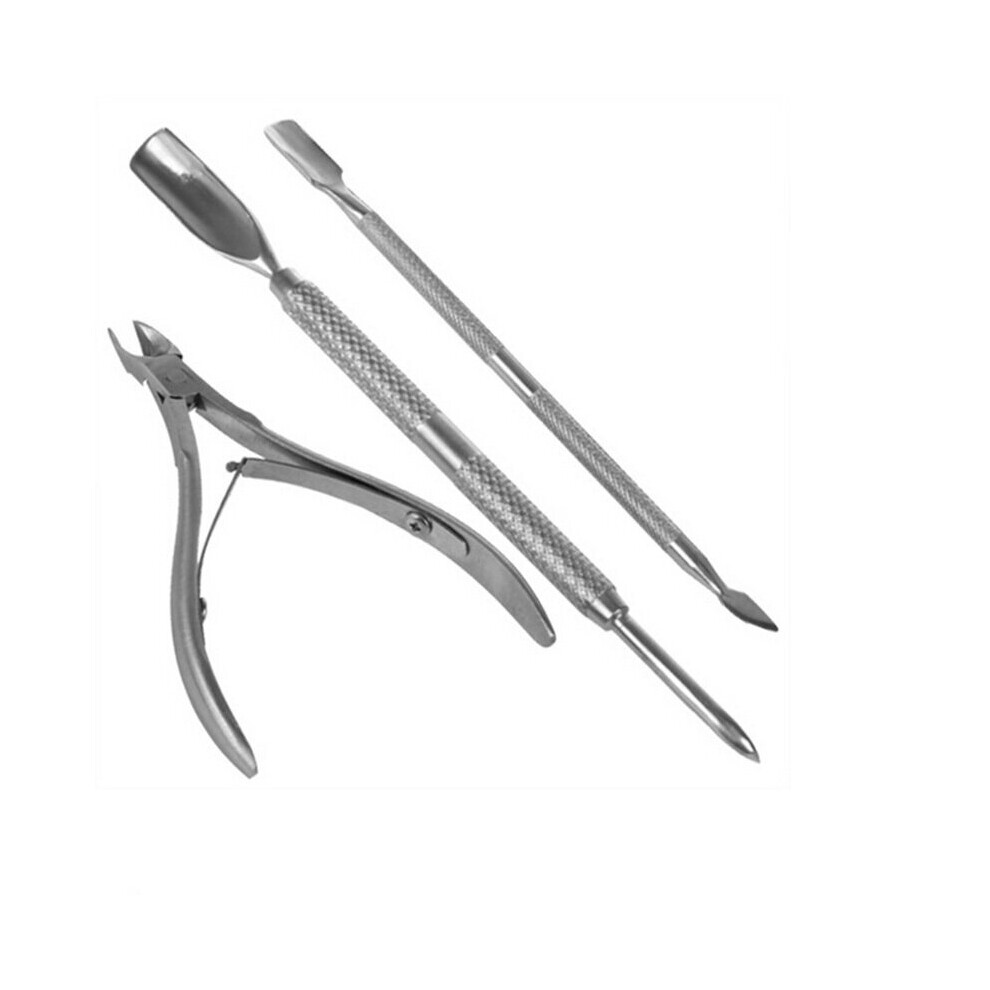Hkhbjs 3 Pcs/Set Stainless Steel Nail Cuticle Scissor Spoon Pusher Remover Nail Cutter