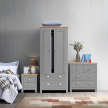 Lisbon 3 Piece Bedroom Furniture Set Wardrobe 4 Drawer Chest Bedside Table Light Grey