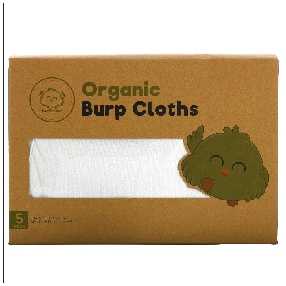 KeaBabies, Organic Burp Cloths, Soft White, 5 Pack