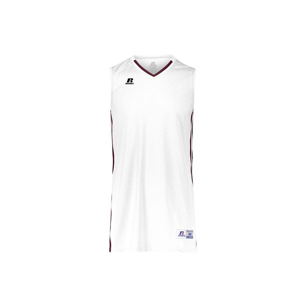 Russell 4B1VTM.WHM.M Adult Legacy Basketball Jersey, White & Maroon - Medium