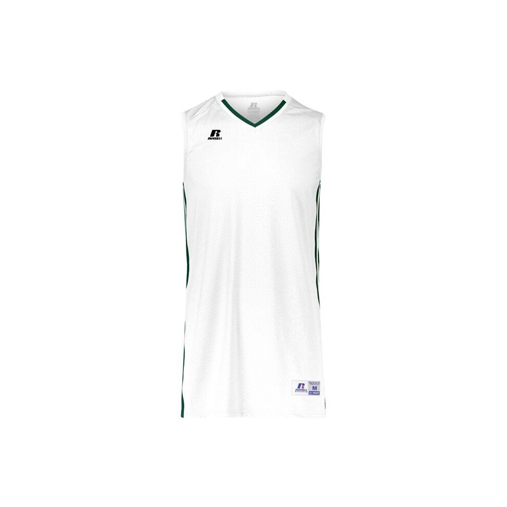 Russell 4B1VTM.WDG.S Adult Legacy Basketball Jersey, White & Dark Green - Small