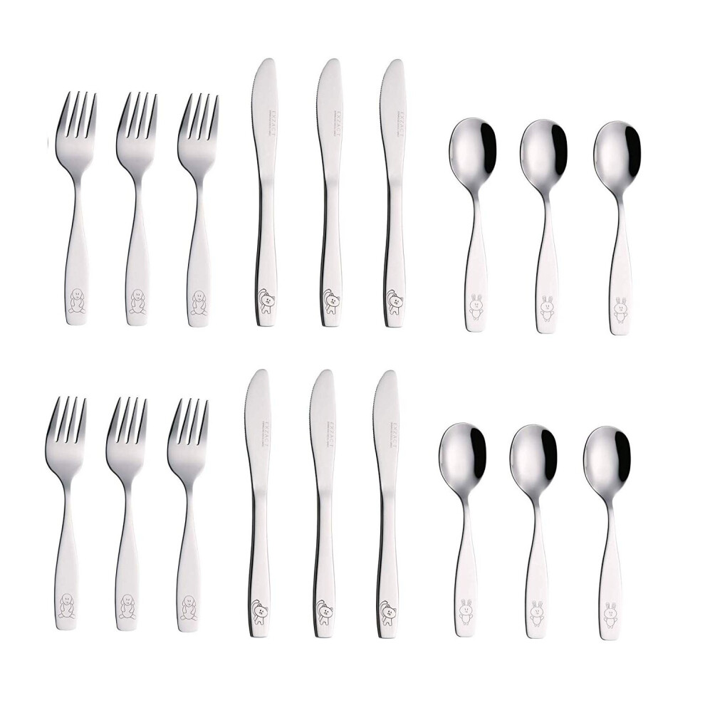 Children's 18Pcs Stainless Steel Cutlery Set Kids Toddler Baby Love 6 X 3 Pcs Exzact