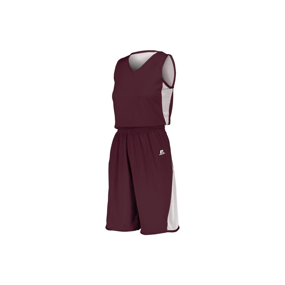 Russell 5R6DLX.MWH.S Ladies Undivided Single Ply Reversible Shorts, Maroon & White - Small