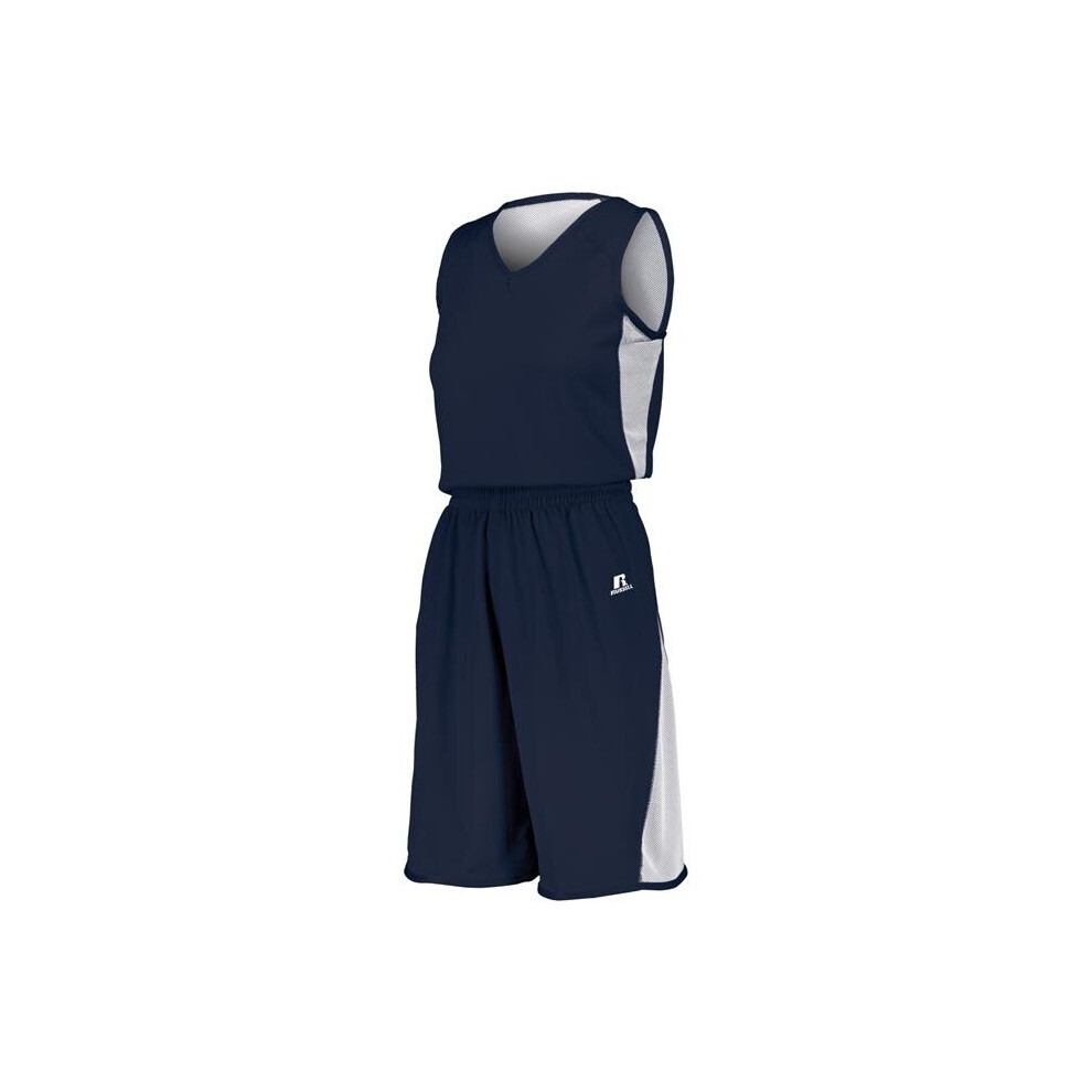 Russell 5R6DLX.NWH.XL Ladies Undivided Single Ply Reversible Shorts, Navy & White - Extra Large