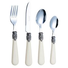 EXZACT 24PCS French Vintage Cutlery Set Stainless Steel Ivory Cream Wedding Gift