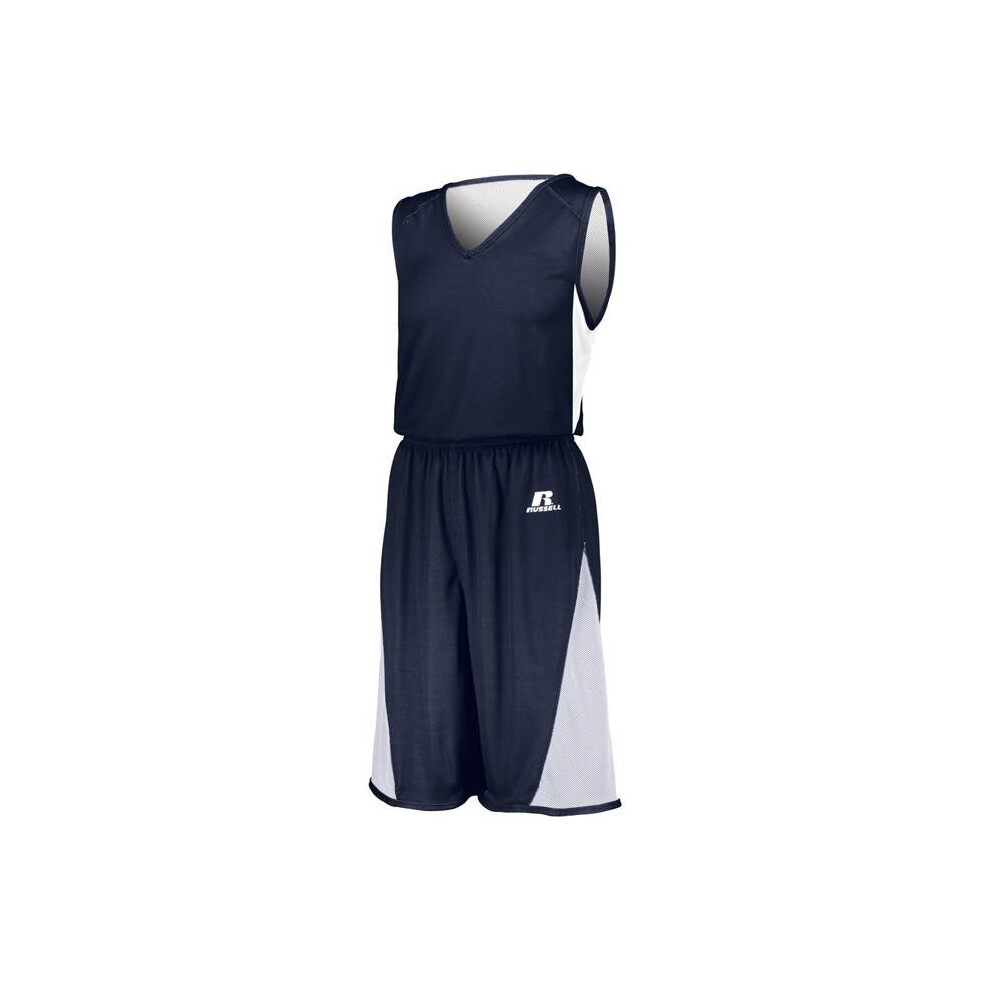 Russell 5R6DLM.NWH.XL Adult Undivided Single Ply Reversible Shorts, Navy & White - Extra Large