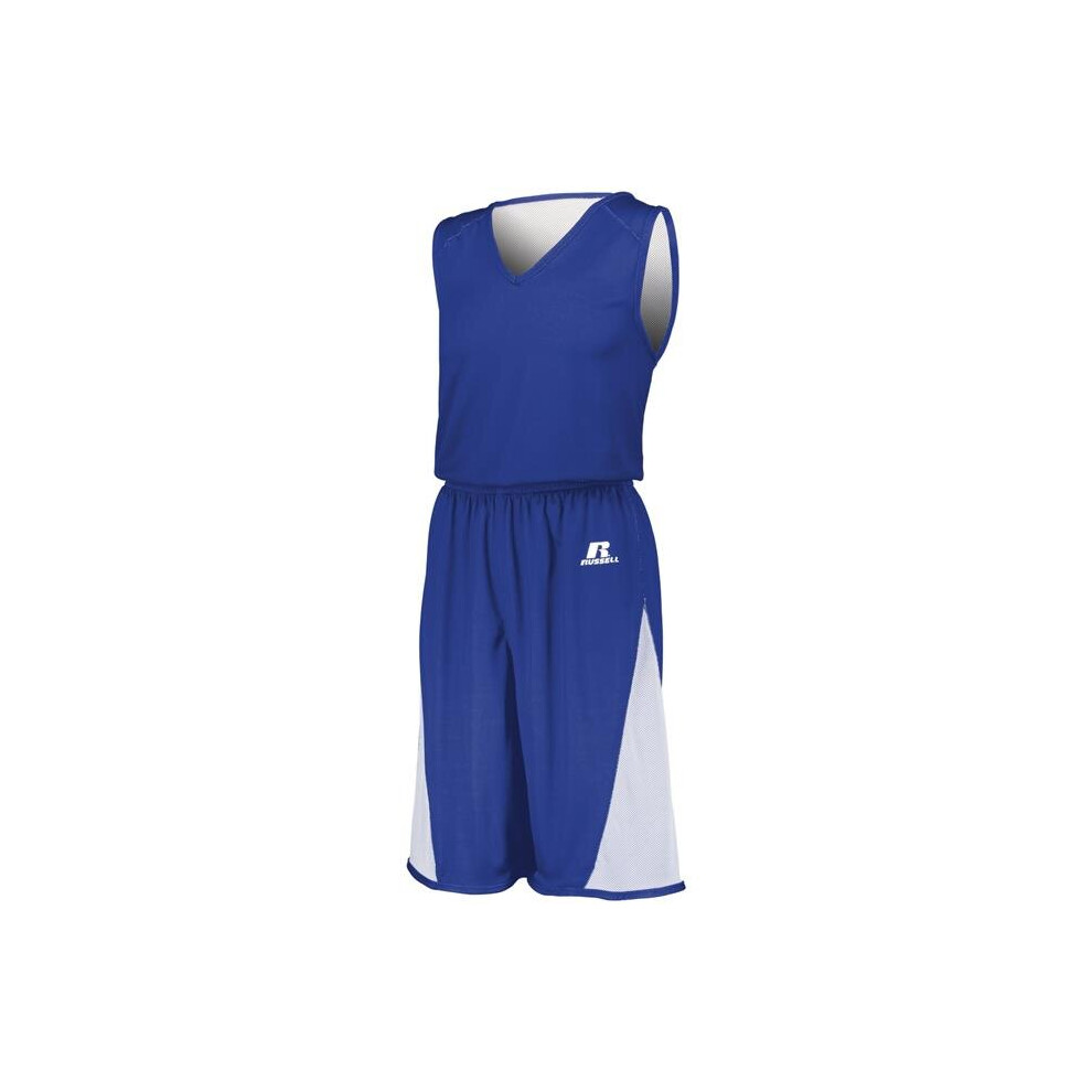 Russell 5R6dlm.row.2xl Adult Undivided Single Ply Reversible Shorts, Royal & - 2XL White