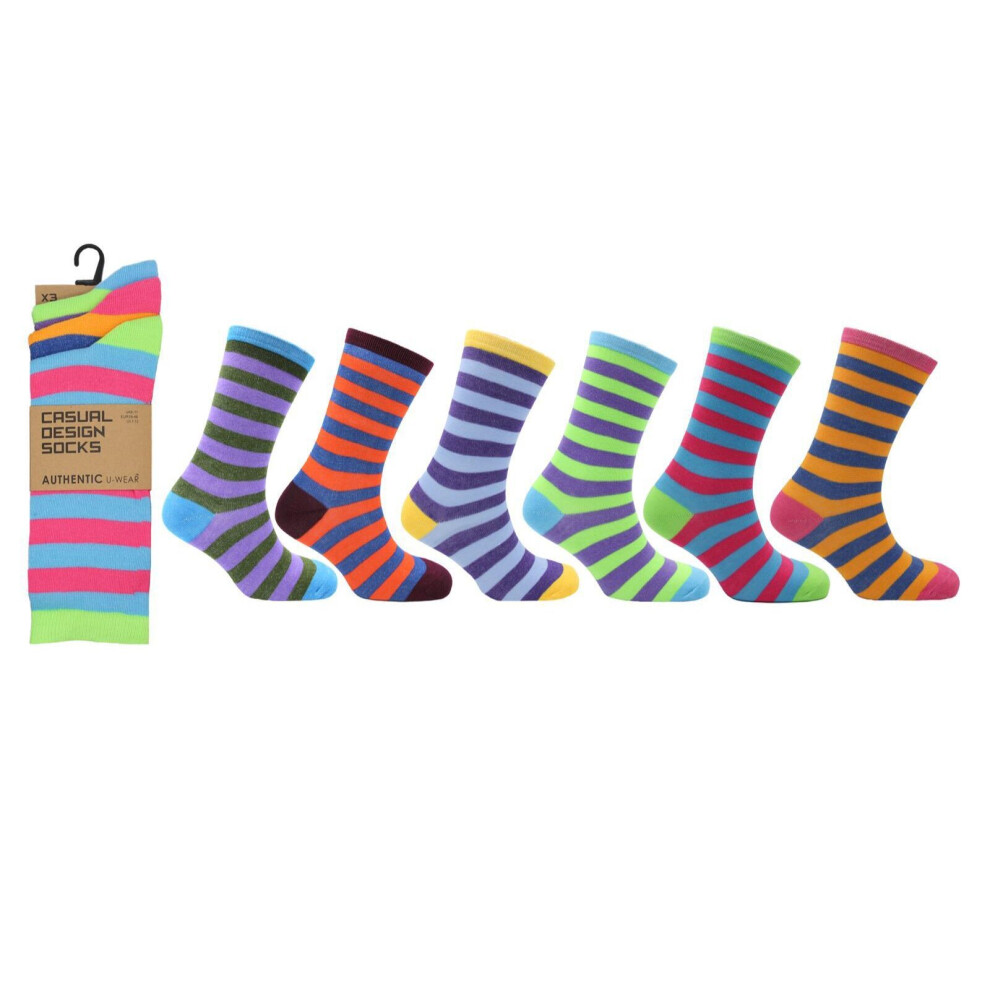 (Bright stripped) Mens Socks 6 12 Pairs Casual Work Sports Cotton Rich Designer Sock