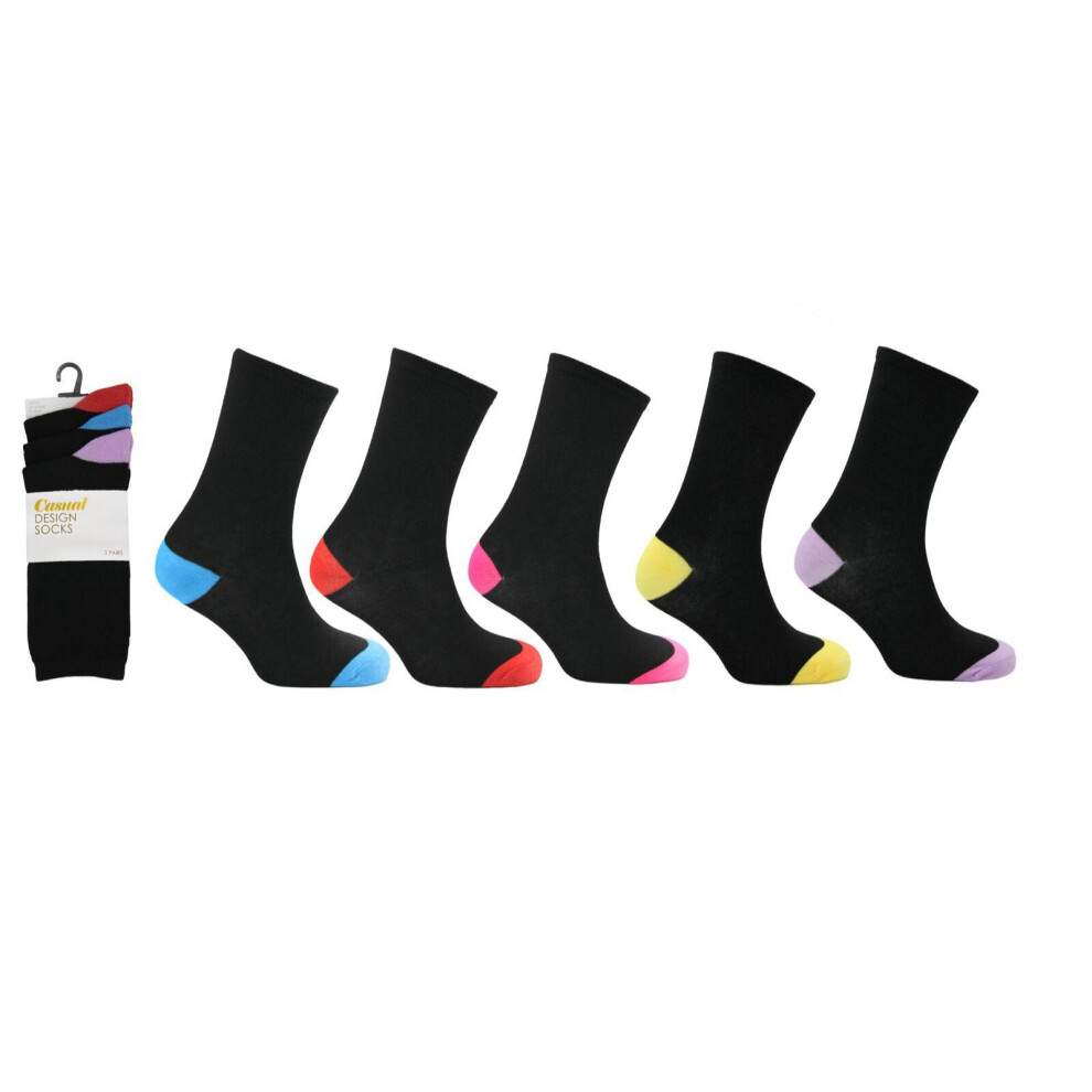 (Black Multi Heel & Toe) Mens Socks 6 12 Pairs Casual Work Sports Cotton Rich Designer Sock