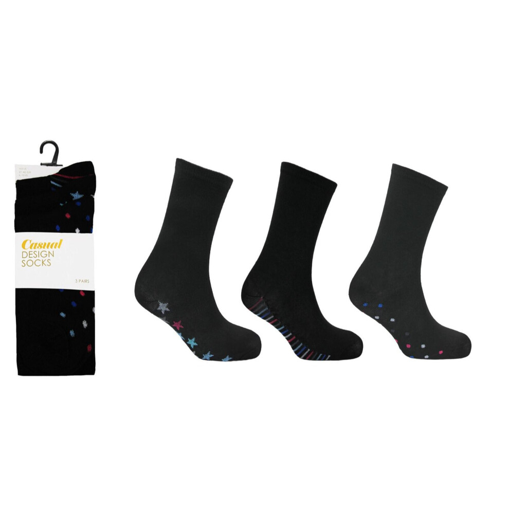 (Multi Black) Mens Socks 6 12 Pairs Casual Work Sports Cotton Rich Designer Sock