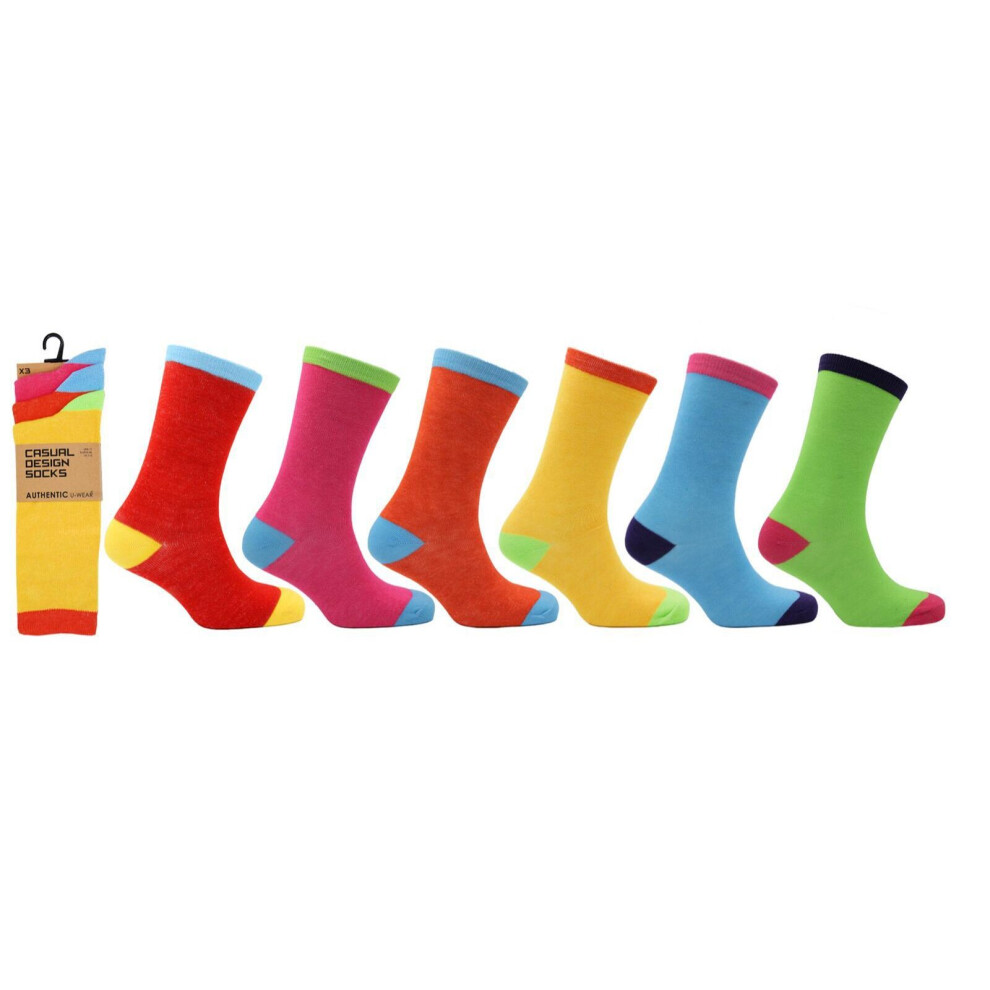 (Bright Colours) Mens Socks 6 12 Pairs Casual Work Sports Cotton Rich Designer Sock