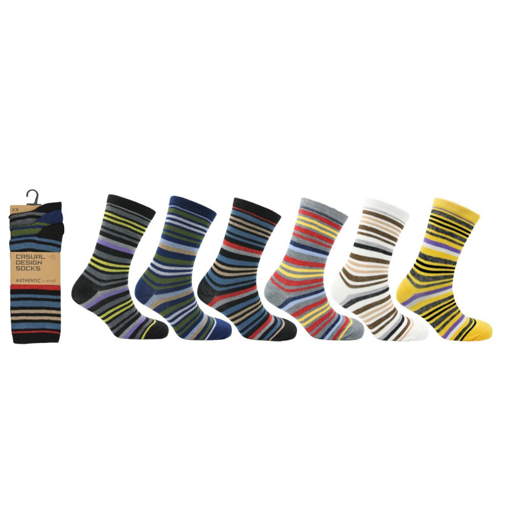 (Stripped) Mens Socks 6 12 Pairs Casual Work Sports Cotton Rich Designer Sock