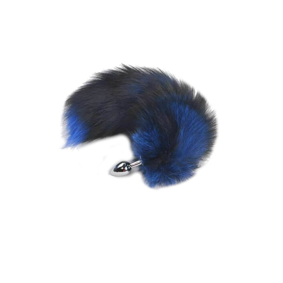 (Blue) Fox Faux Fur Tail Metal Anal Stainless Steel Butt Plug Bdsm