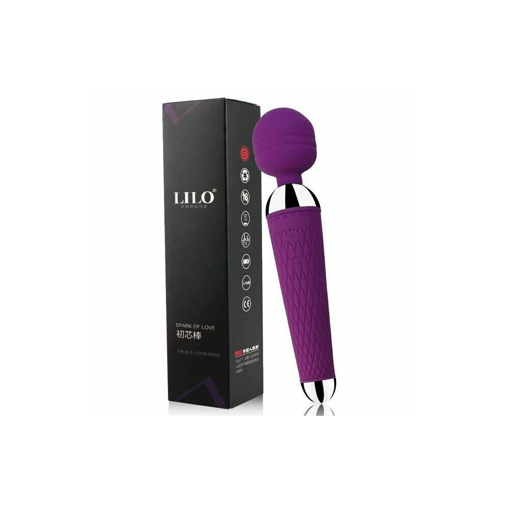 (Dark Purple-With Box) Magic Wand Vibrator 10 Modes Rechargeable Body Massager