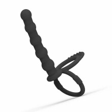 Black Double Penetration Cock Ring Strapon Anal Beads Dildo Butt Plug