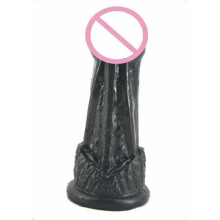(Black) 14.8Cm 5.8Inch Horn Faak Dildo Dong Colour Rubber Sex Toy 4.2Cm Thick Butt Plug
