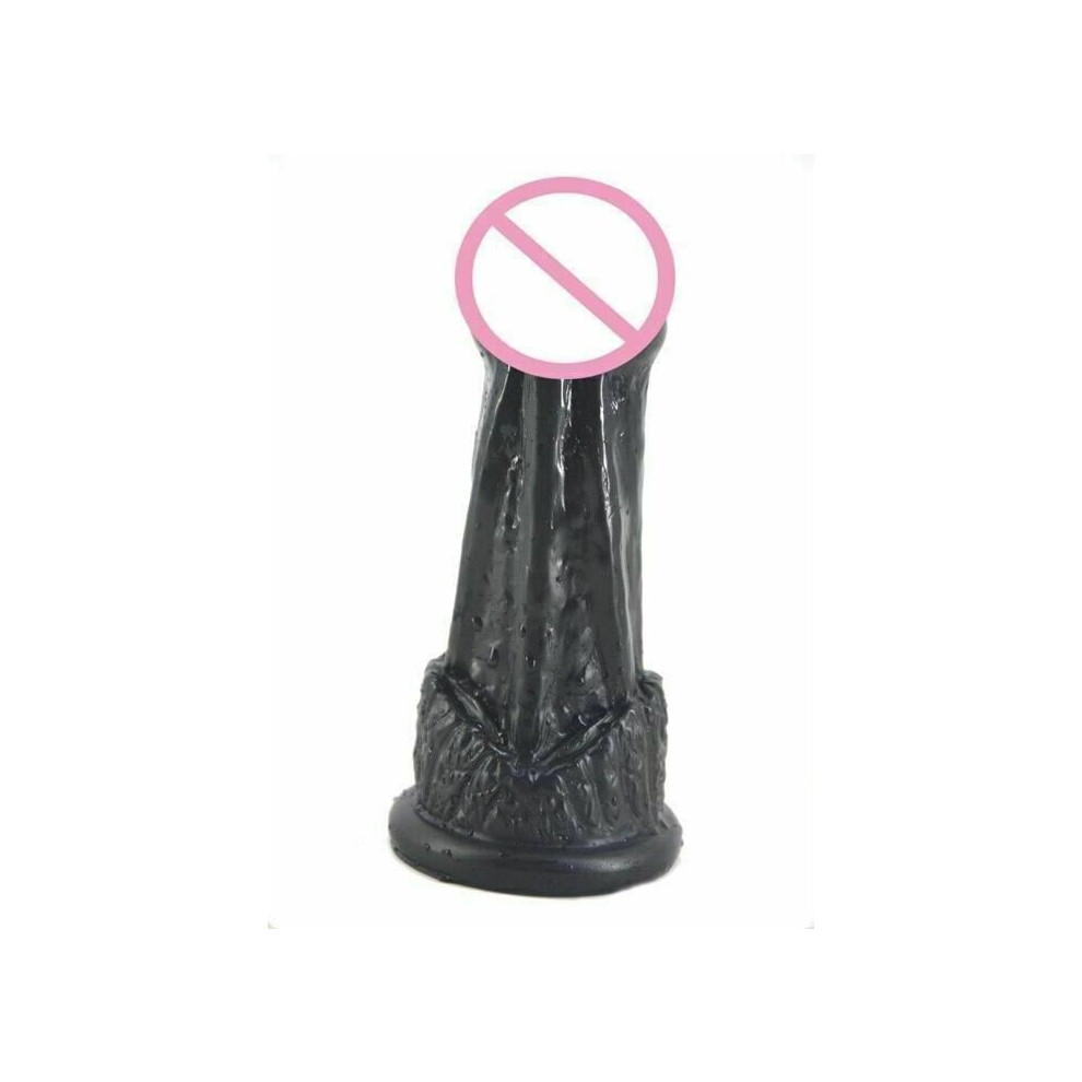 (Black) 14.8Cm 5.8Inch Horn Faak Dildo Dong Colour Rubber Sex Toy 4.2Cm Thick Butt Plug