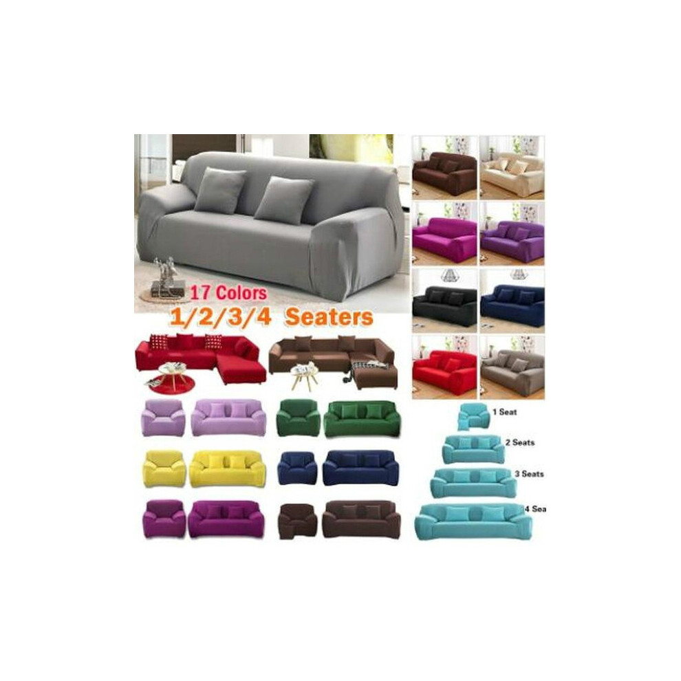 (3 Seaters, Green) High Quality 17 Solid Colors Slipcovers Home & Living Sofa Cover 1/2/3/4 Seats L Shape Recliner Protector Cover