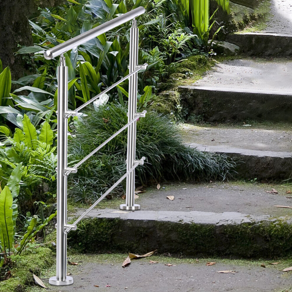 (60cm 3 Cross Bar) Handrail Kit Outdoor Grab Rail Garden Step Support Variable Angle
