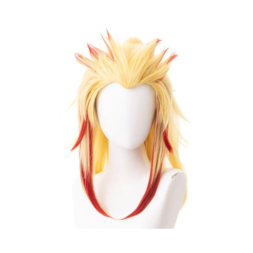 (Rengoku Kyoujurou Wig, One Size) Demon Slayer Cosplay Costume Kimono Robe Suit
