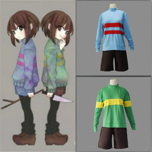 Cos-Animefly Frisk Chara Cosplay Kostüm - Undertale Cosplay Grün-blauer Kapuzenpullover