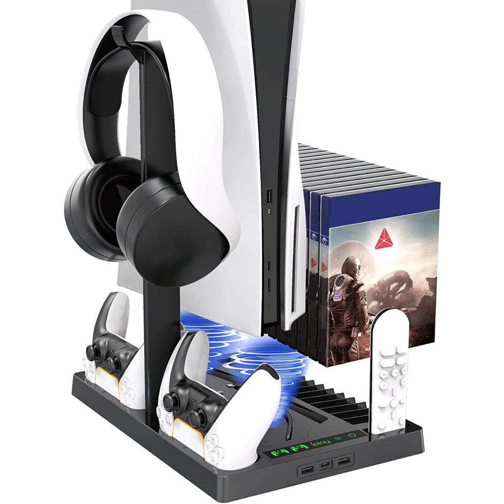 Vertical Stand with Headset Holder and Cooling Fan Base for PS5 Console & Playstation